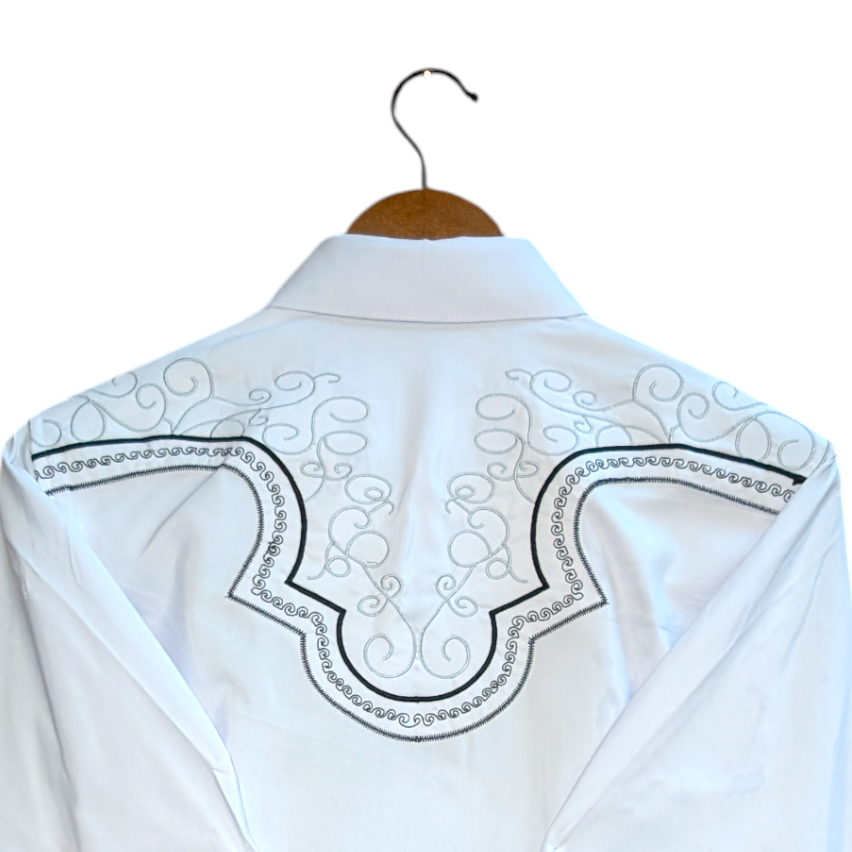 Western Shirt (0024) - White w/ Black Embroidery