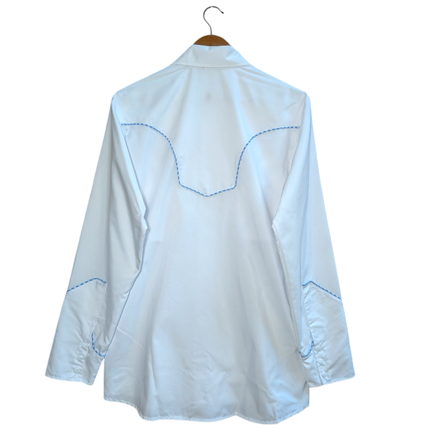 Western Shirt (0025) - White w/ Blue Gingham Accented Stitching