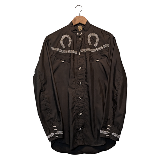Western Shirt – Black with Greek Key Embroidery (0014)