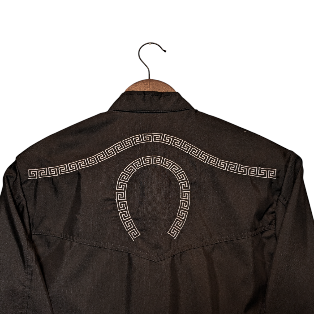 Western Shirt – Black with Greek Key Embroidery (0014)