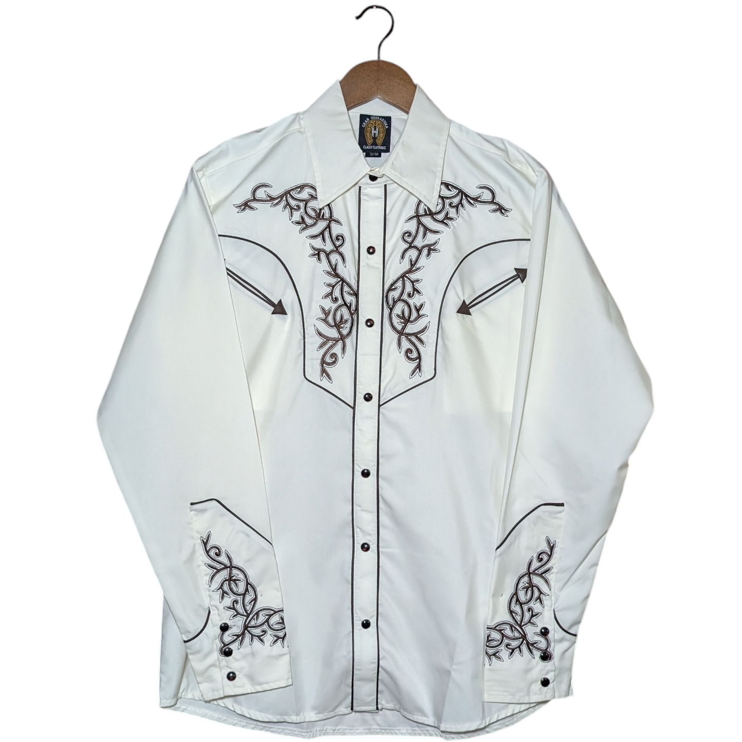 Western Shirt (0022) - Cream w/ Brown Western Embroidery