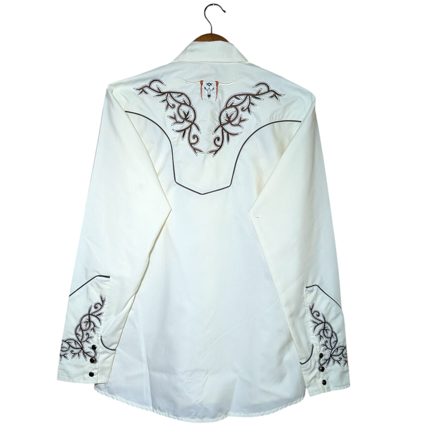 Western Shirt (0022) - Cream w/ Brown Western Embroidery