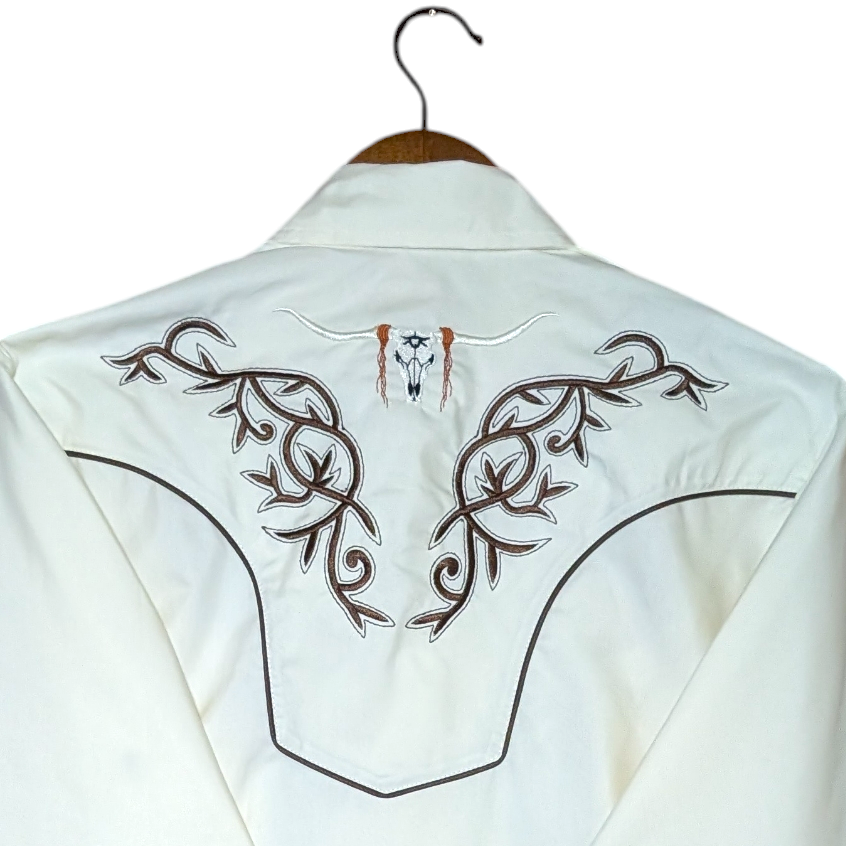 Western Shirt (0022) - Cream w/ Brown Western Embroidery