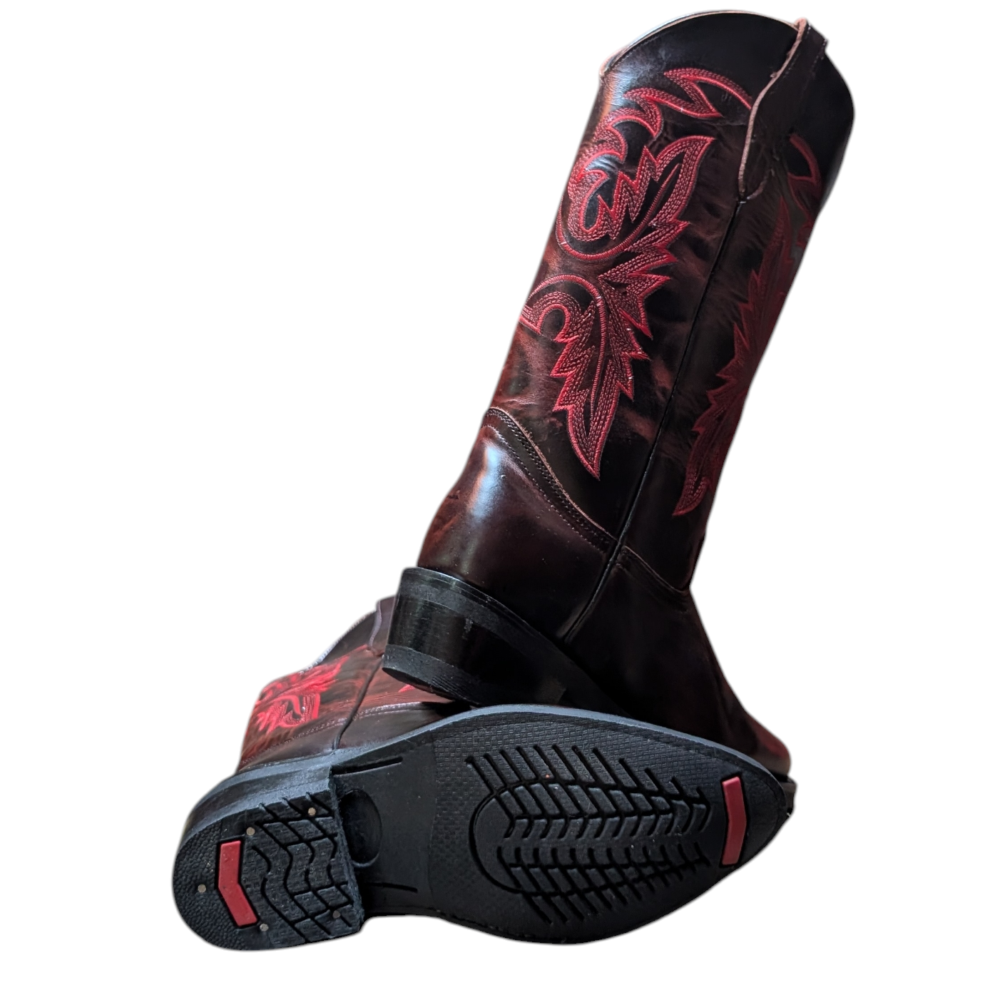 Cowboy Boots (0104) - 16.5" Burgundy w/ Round Toe & Rubber Sole