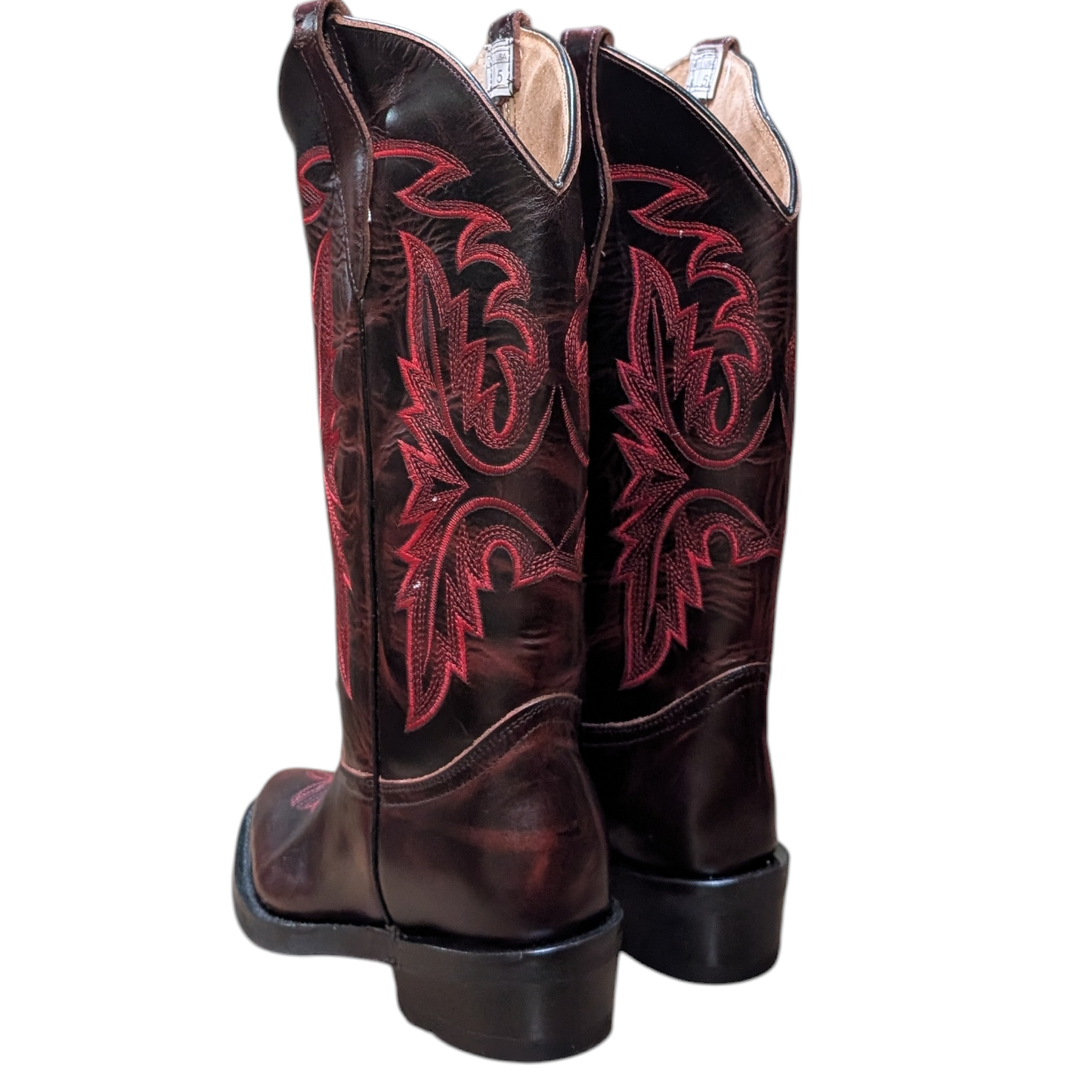 Cowboy Boots (0104) - 16.5" Burgundy w/ Round Toe & Rubber Sole