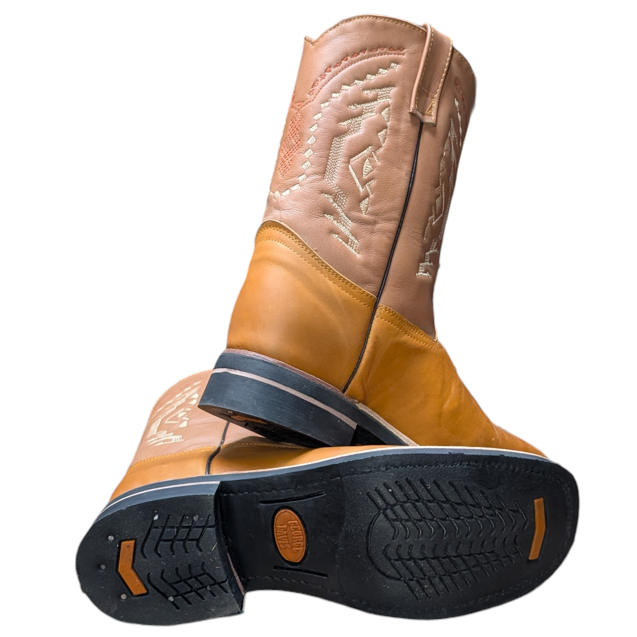 Cowboy Boots (0103) - 12" Square Toe Light Brown Leather w/ Western Stitching