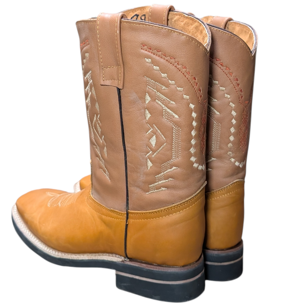Cowboy Boots (0103) - 12" Square Toe Light Brown Leather w/ Western Stitching