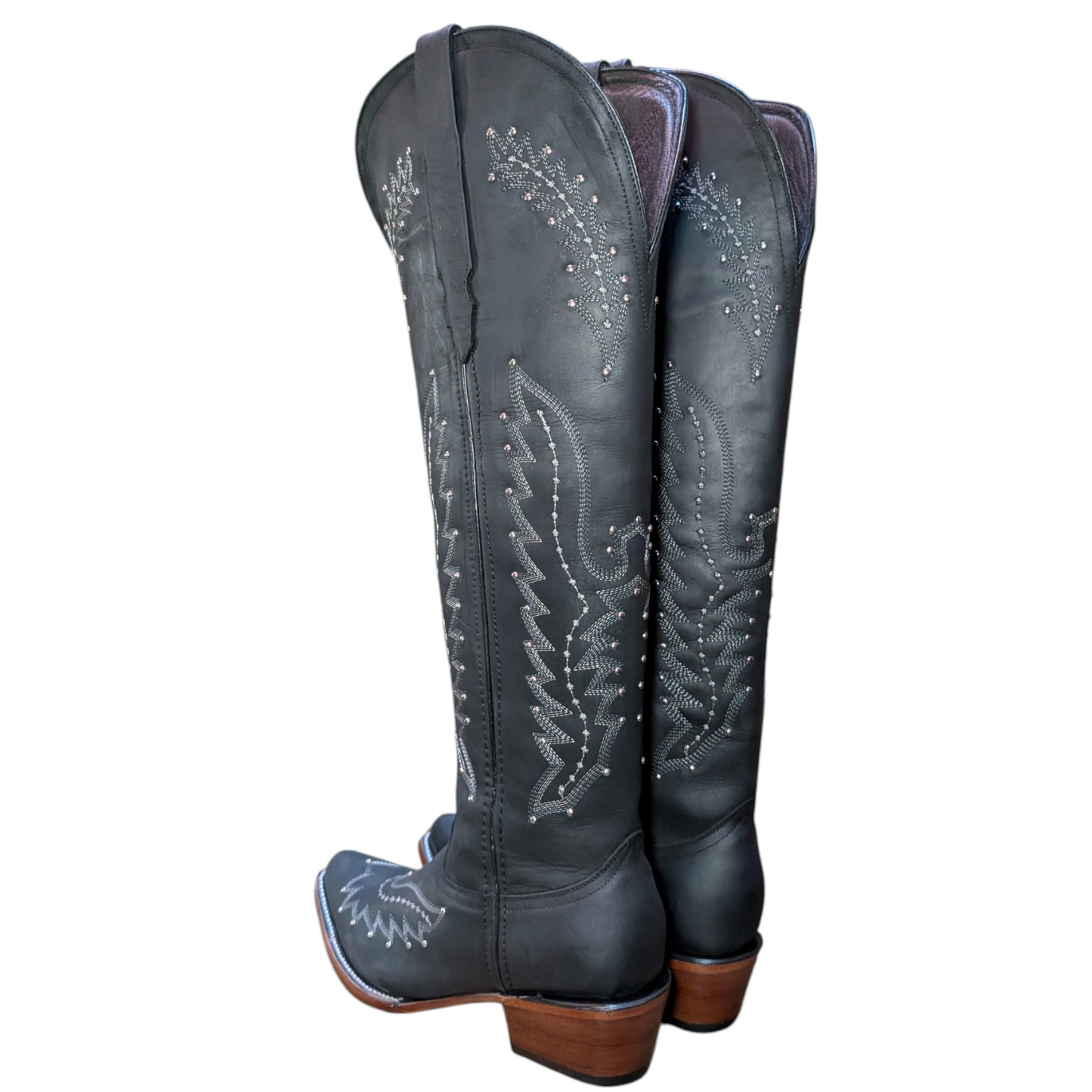 Cowboy Boots (0105) - 22.5" Knee High Black Leather w/ Snip Toe