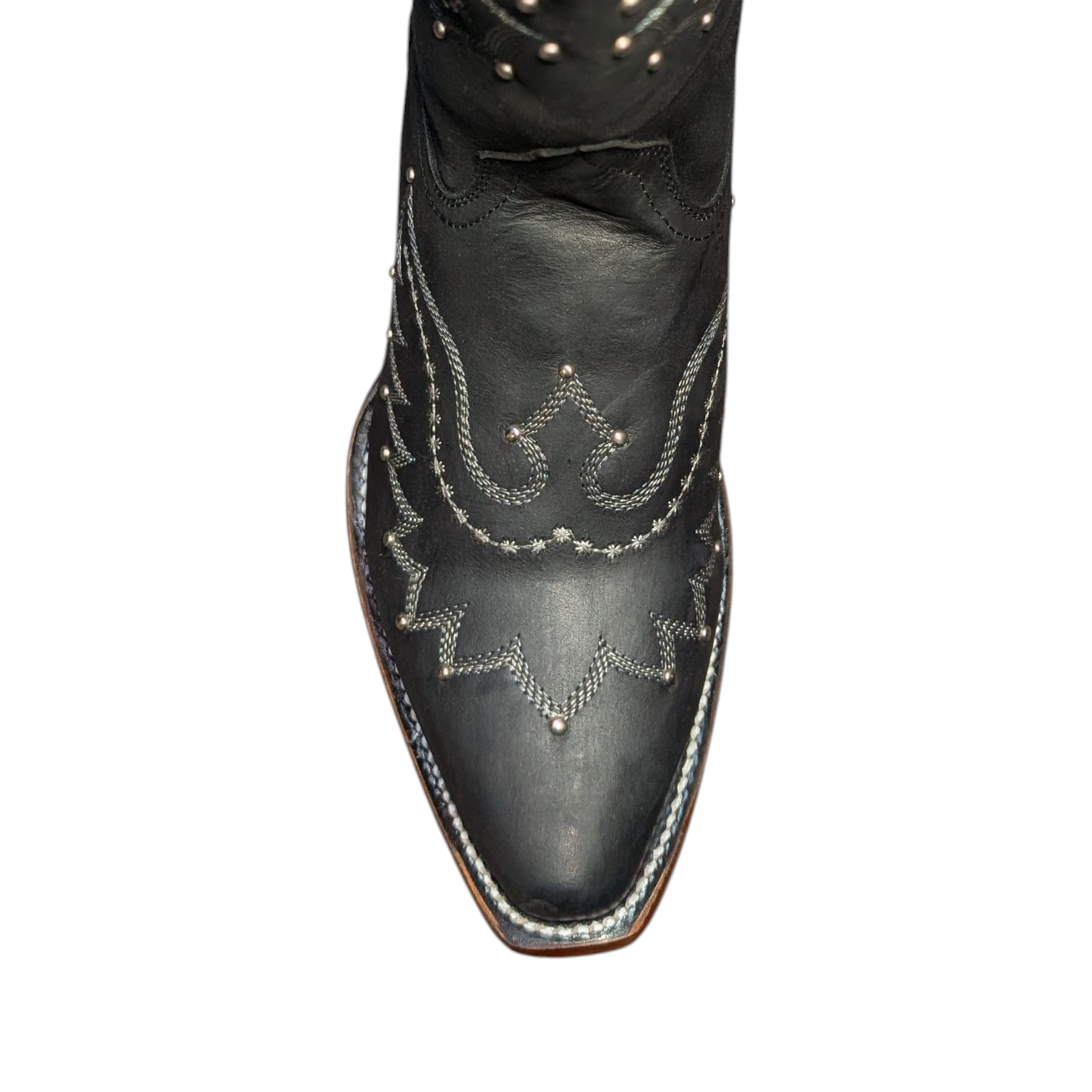 Cowboy Boots (0105) - 22.5" Knee High Black Leather w/ Snip Toe