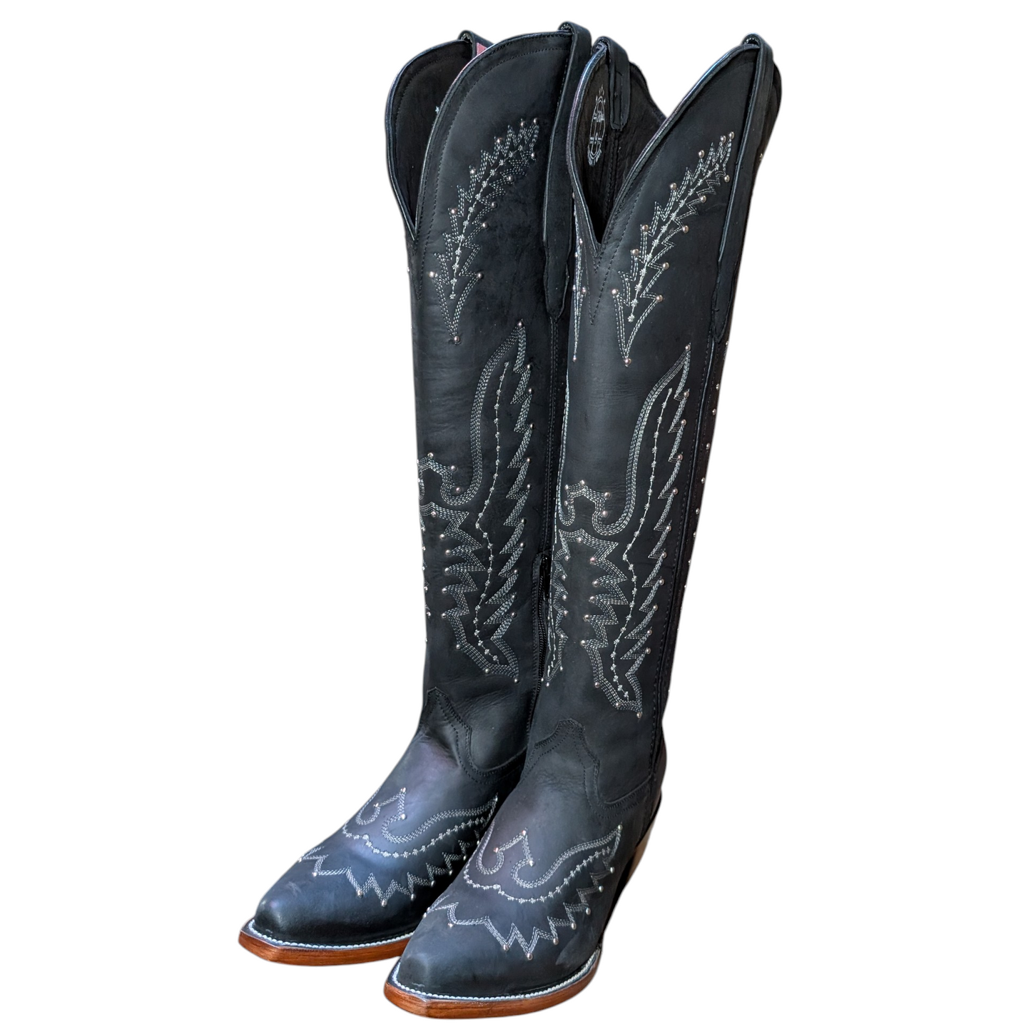 Cowboy Boots (0105) - 22.5" Knee High Black Leather w/ Snip Toe