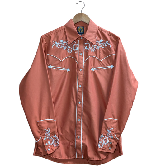 Western Shirt (0027) - Burnt Orange w/ Western Embroidery