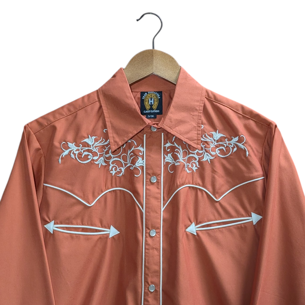 Western Shirt (0027) - Burnt Orange w/ Western Embroidery