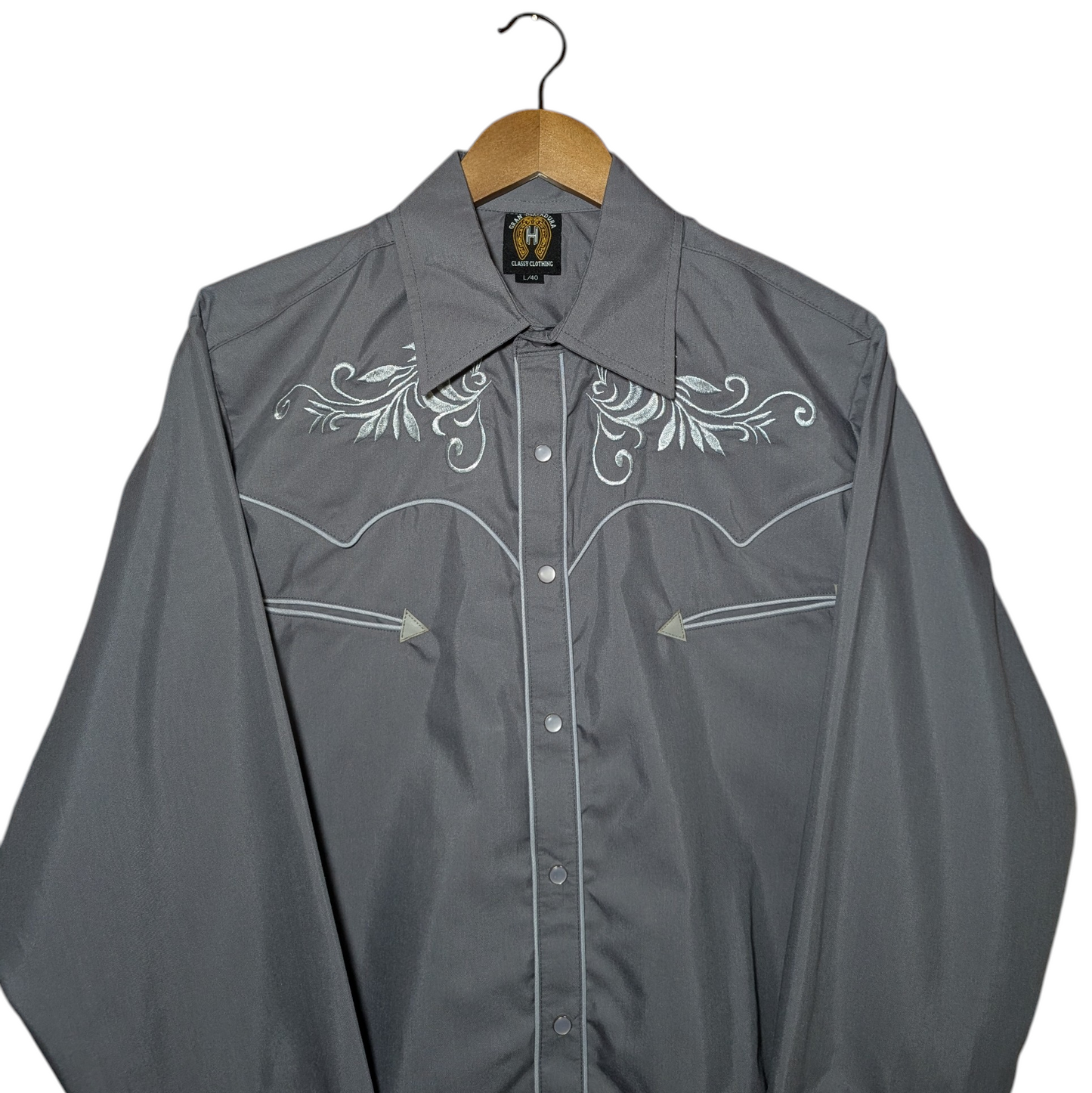 Western Shirt (0029) - Grey w/ Western Embroidery