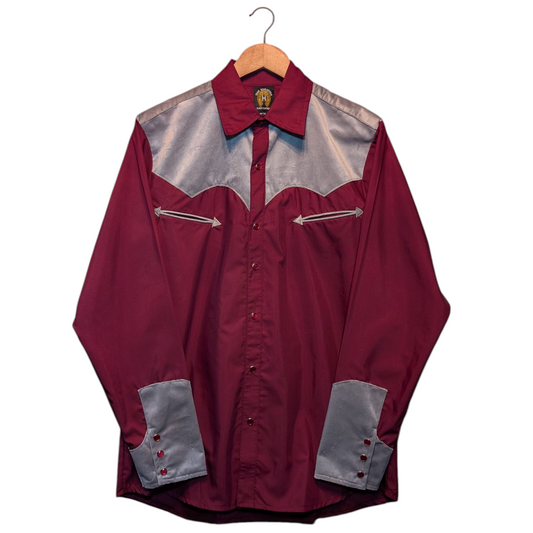 Western Shirt (0030) Burgundy & Grey Colour Block