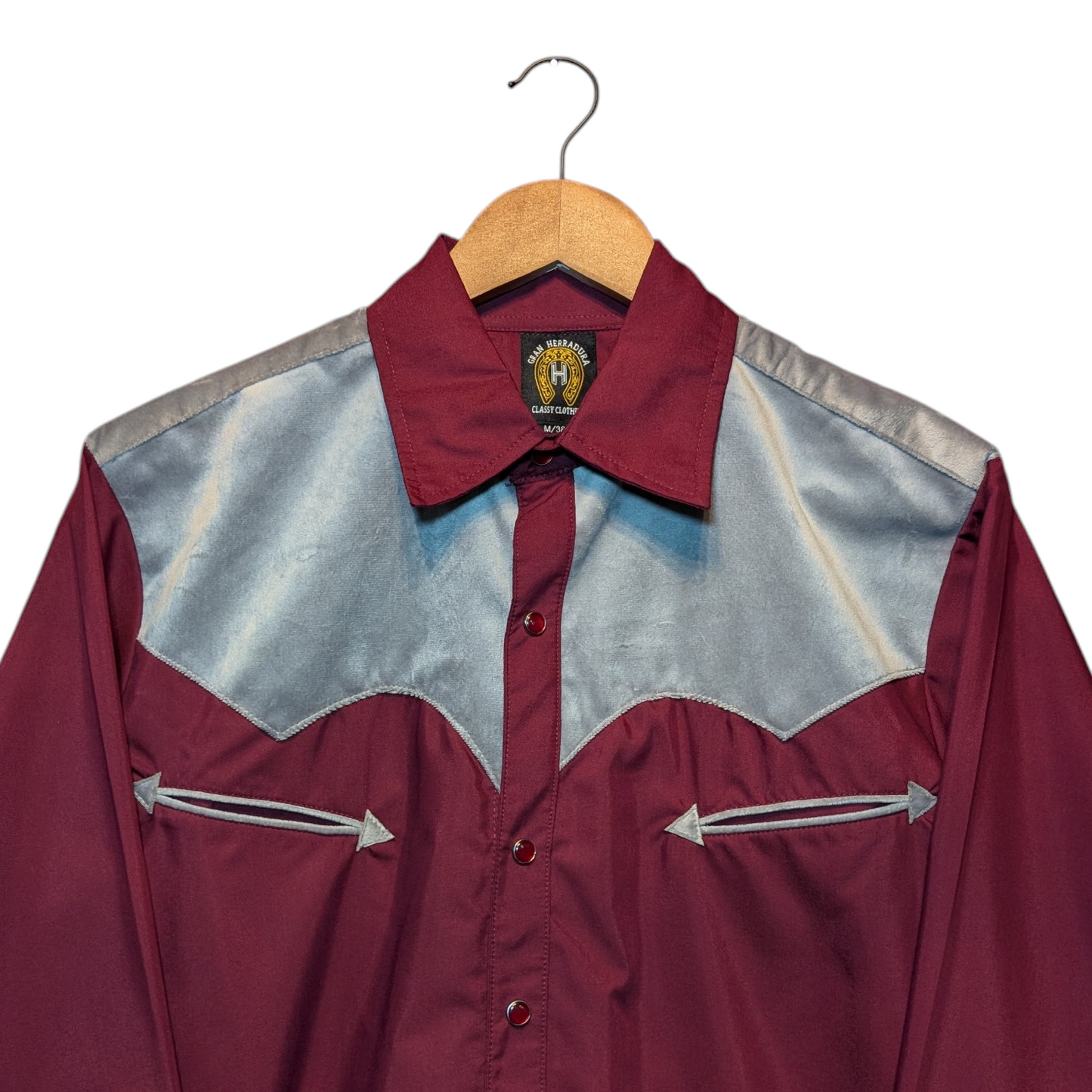 Western Shirt (0030) Burgundy & Grey Colour Block