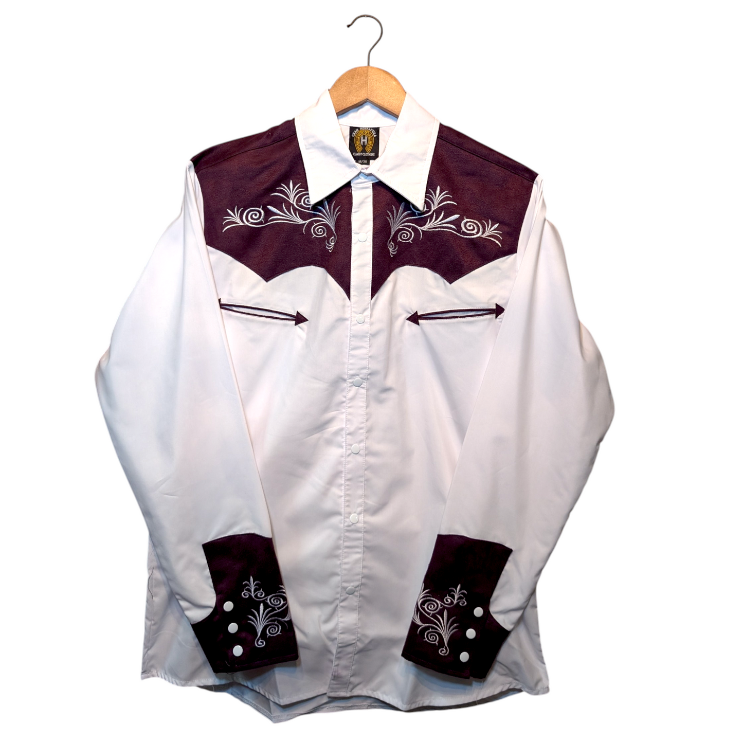 Western Shirt (0031) - White & Burgundy Colour Block