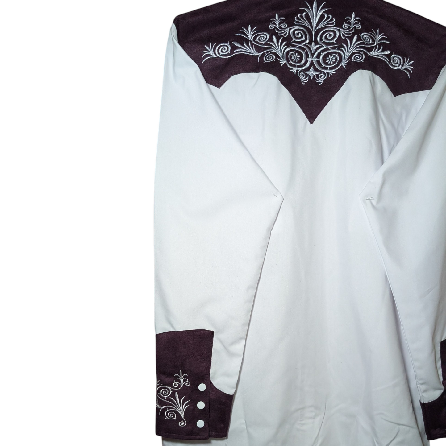 Western Shirt (0031) - White & Burgundy Colour Block