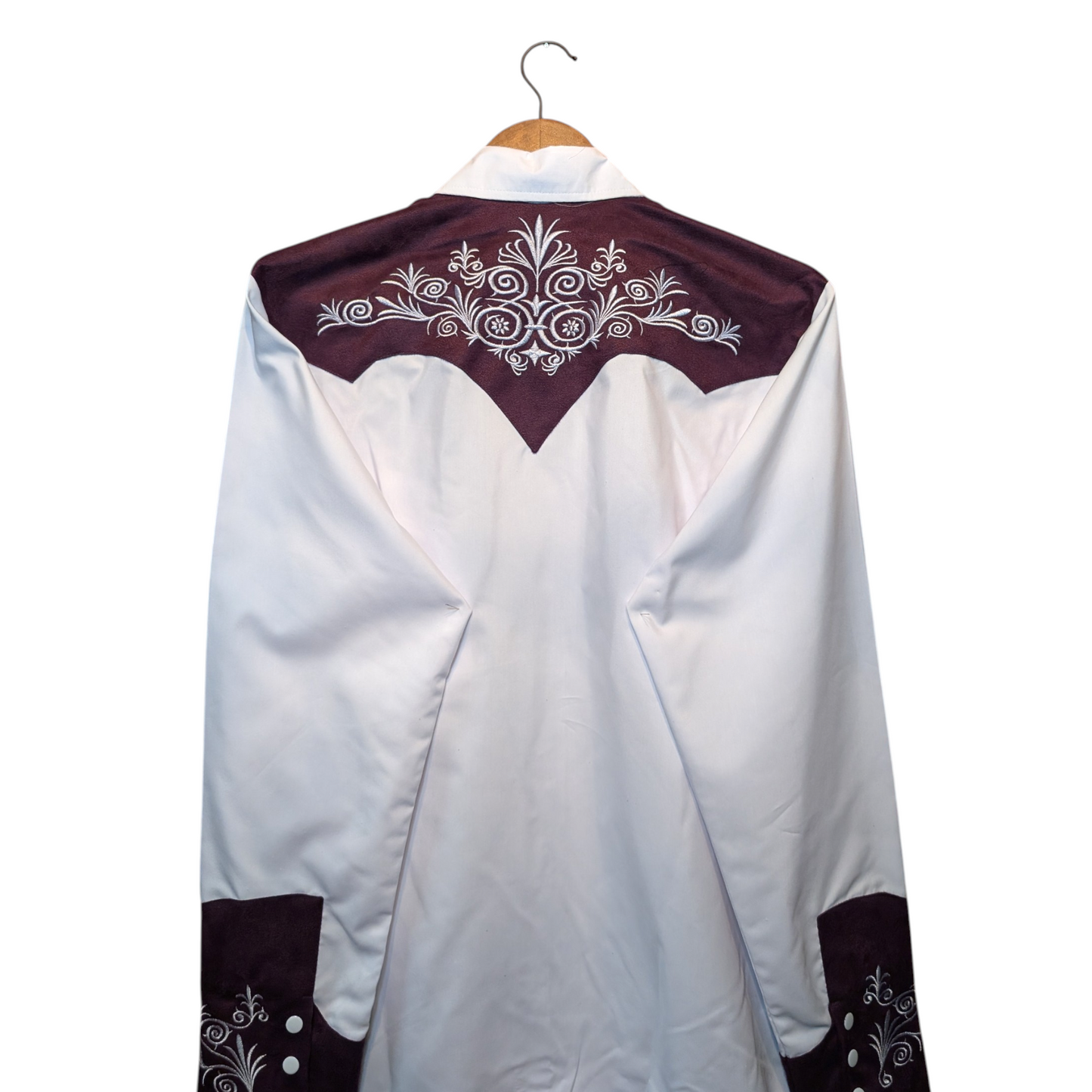 Western Shirt (0031) - White & Burgundy Colour Block