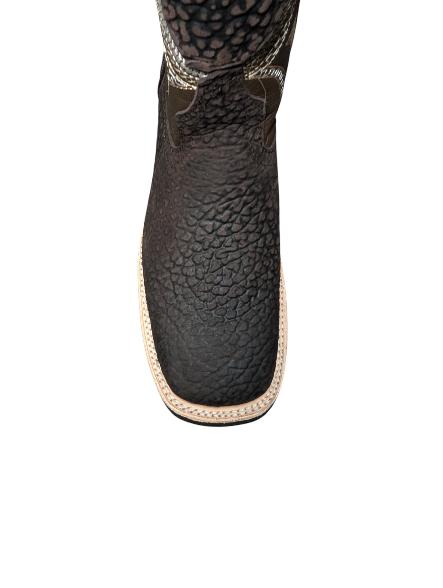 Cowboy Boots (0096) - 13" Dark Brown Bull-hide Leather w/ Silver & Gold Stitching & Square Toe