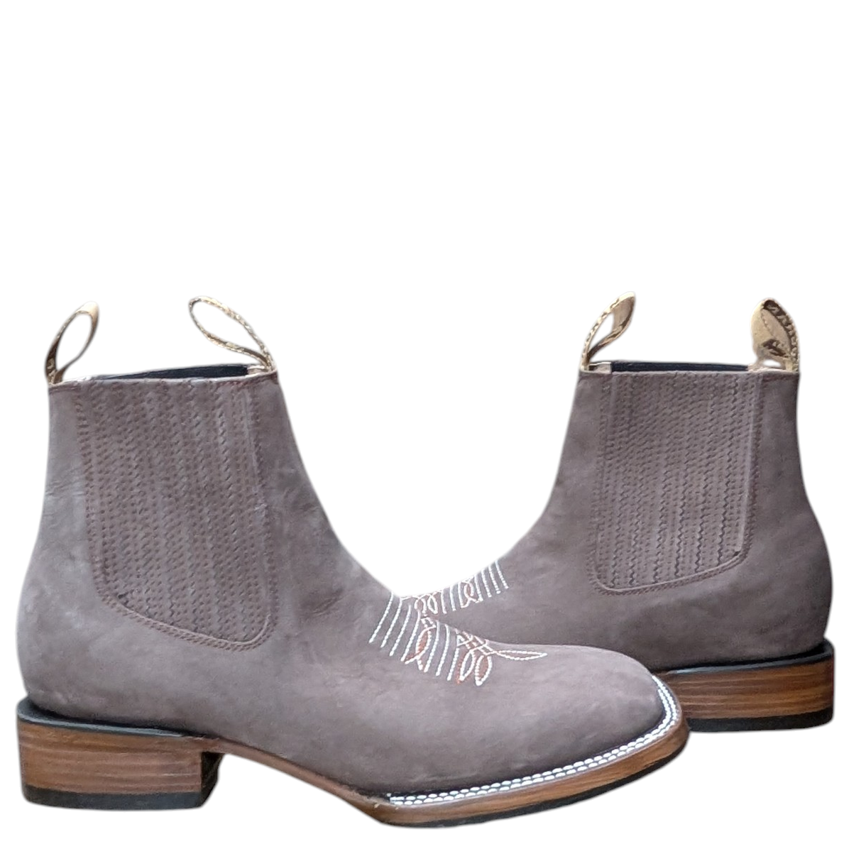 Western Ankle Boots (0097) - Ashy Brown Leather w/ Square Toe