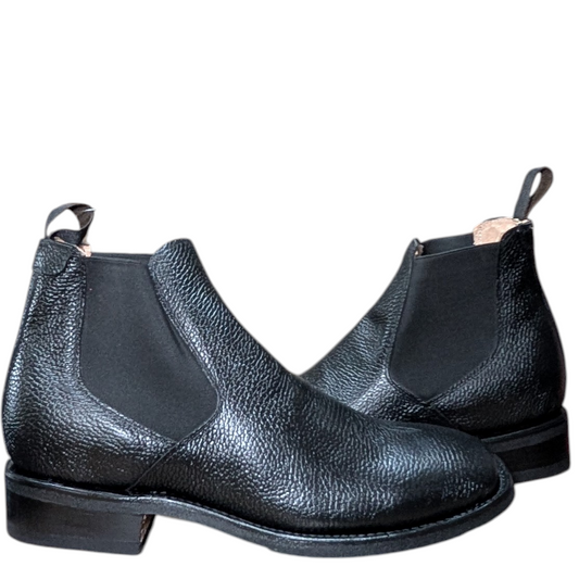 Western Ankle Boots (0098) - 7" Black Leather w/ Square Toe
