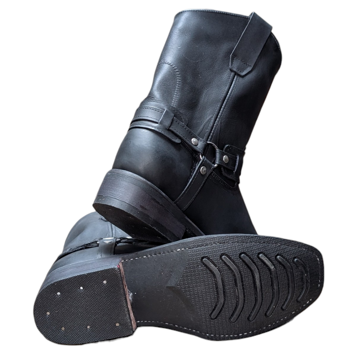 Unisex Boots (0099) - 12" Harness Black Leather Rodeo Toe Boot