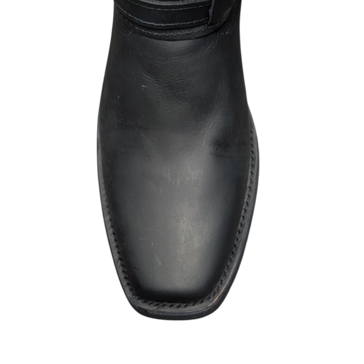 Unisex Boots (0099) - 12" Harness Black Leather Rodeo Toe Boot