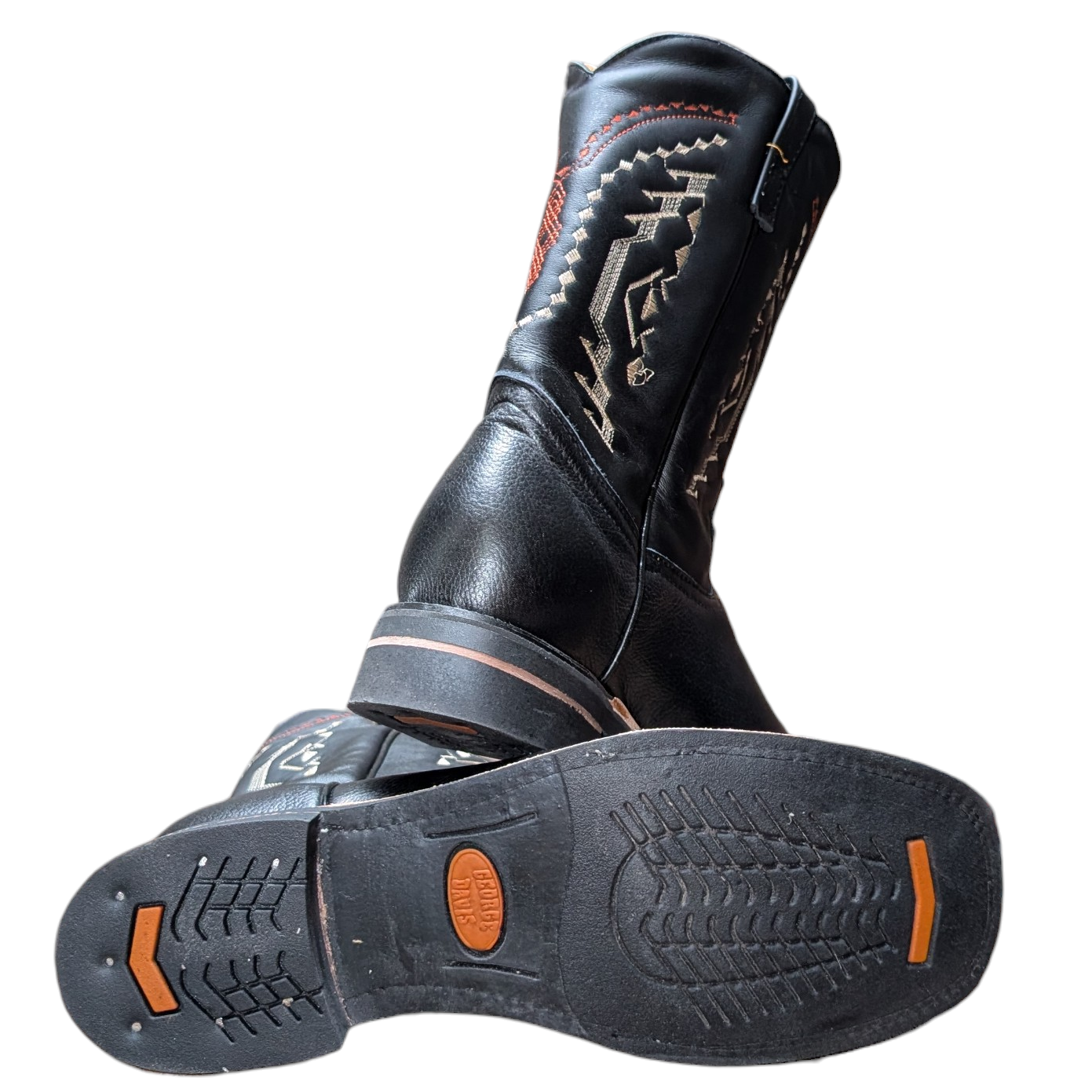 Cowboy Boots (0101) - 12" Black Leather w/ Western Stitching & Square Toe