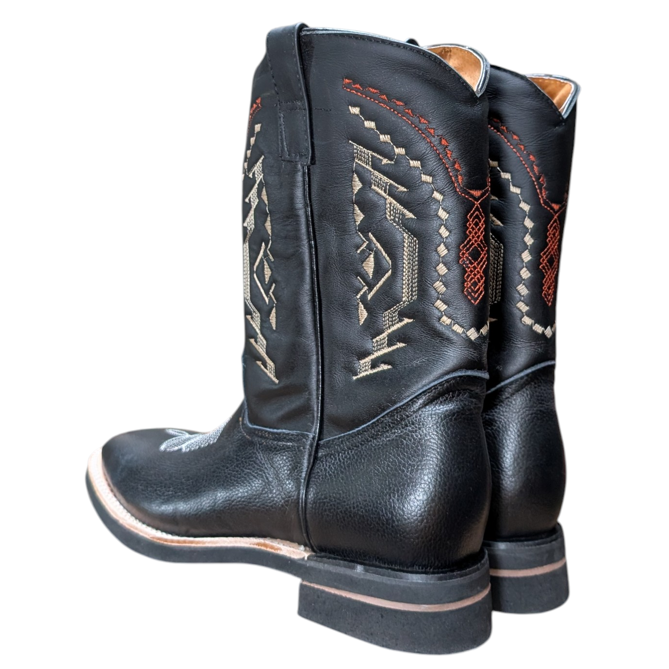 Cowboy Boots (0101) - 12" Black Leather w/ Western Stitching & Square Toe