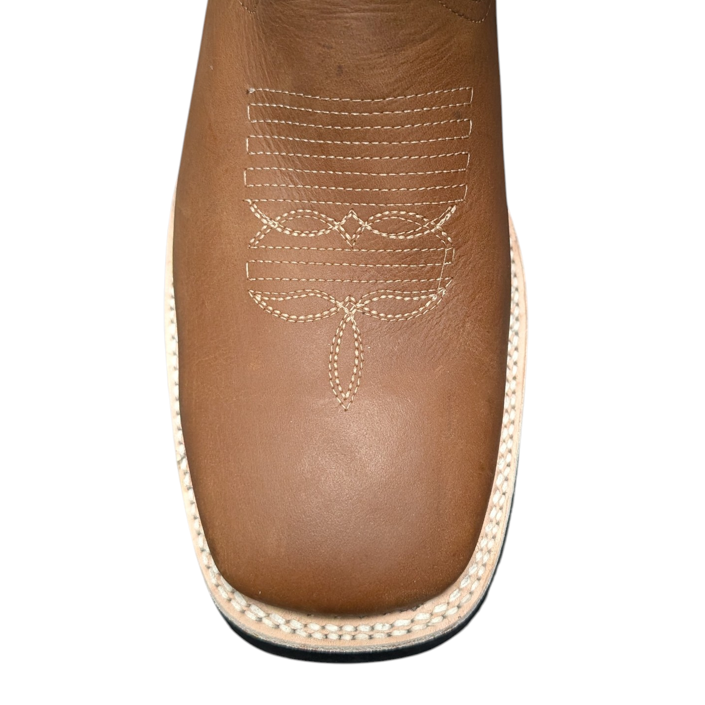 Cowboy Boots (0109) - 12" Square Toe Light Brown & Dark Brown Leather Western Stitching