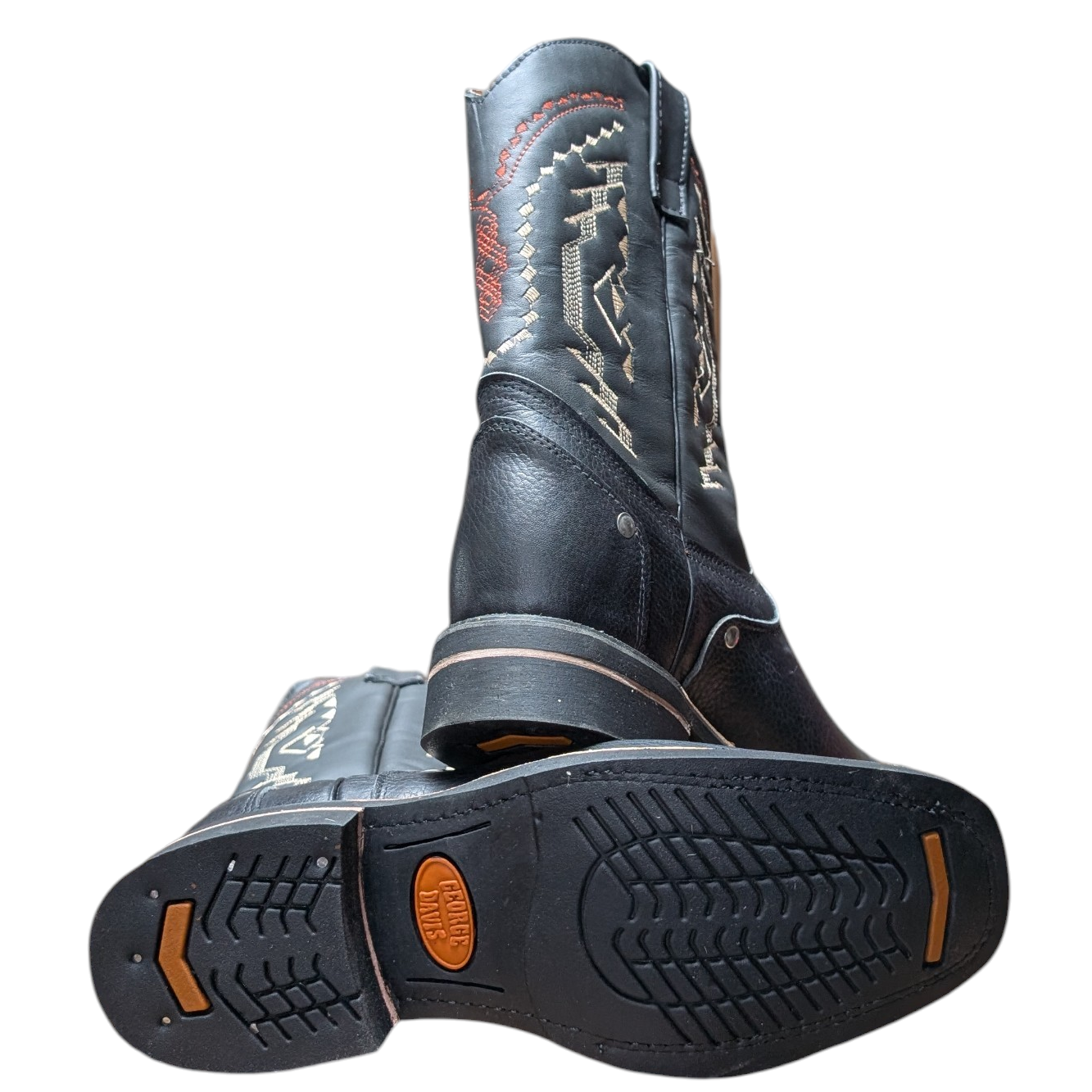 Cowboy Boots (0110) - 12" Black Leather w/ Western Stitching & Rodeo Toe (studded detailing)