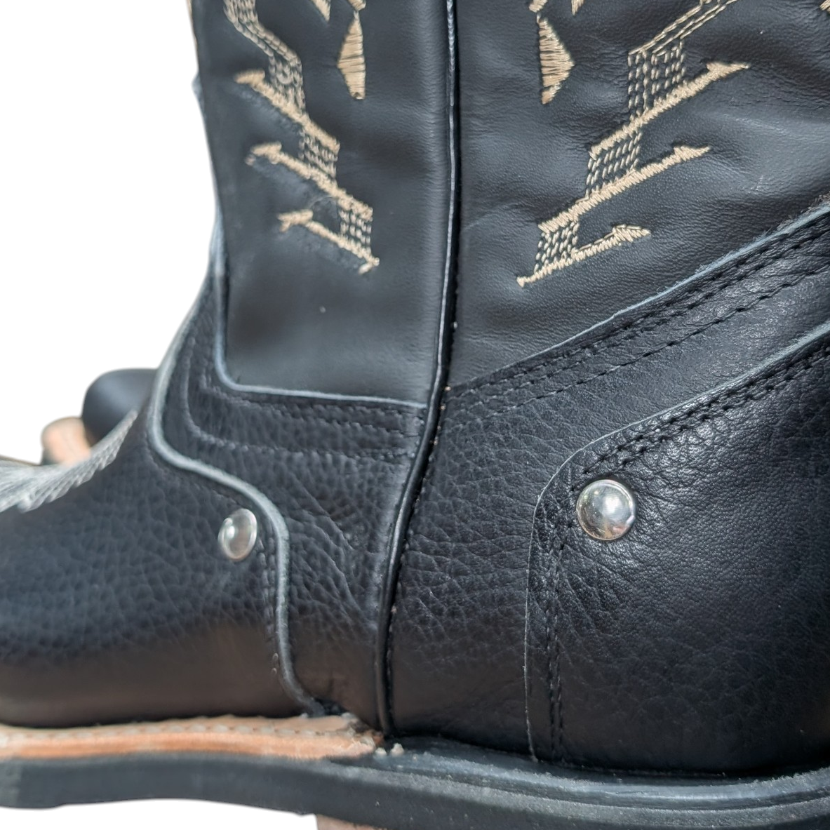 Cowboy Boots (0110) - 12" Black Leather w/ Western Stitching & Rodeo Toe (studded detailing)