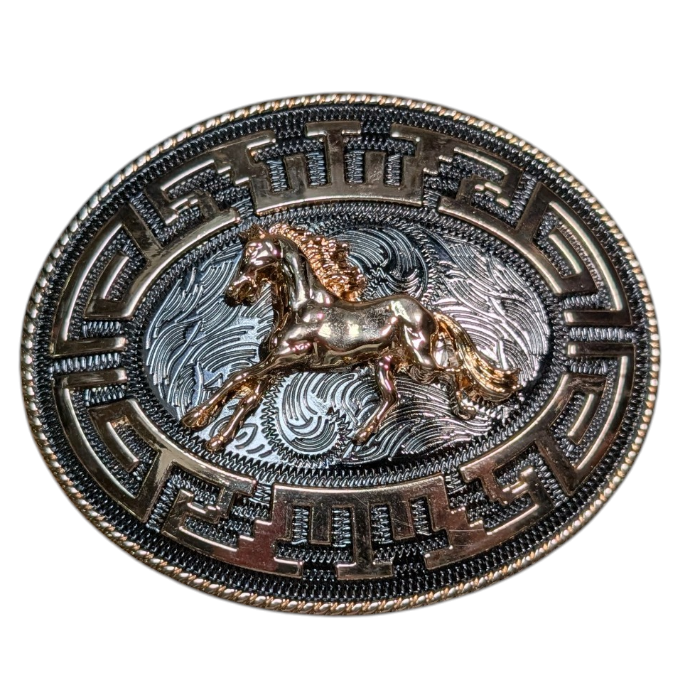 Western Buckle (0070) - Mixed Metal Galloping Horse