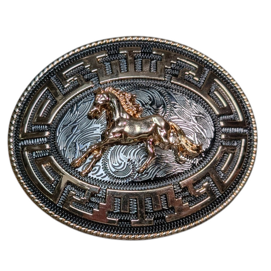 Western Buckle (0070) - Mixed Metal Galloping Horse