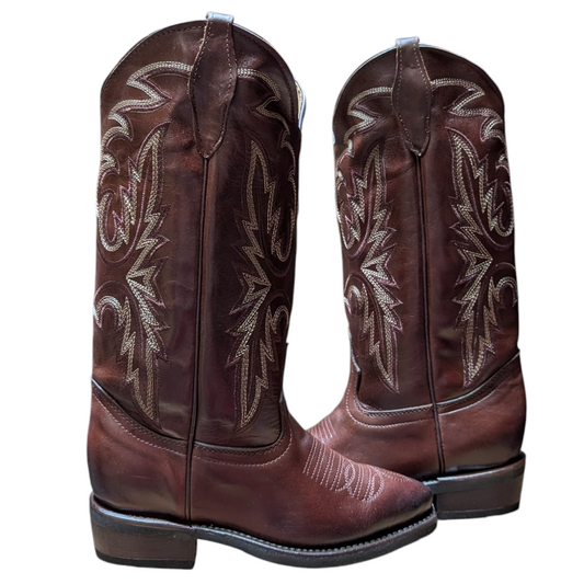 Cowboy Boots (0124) - 15" Dark Chocolate Brown Leather w/ Snip Toe