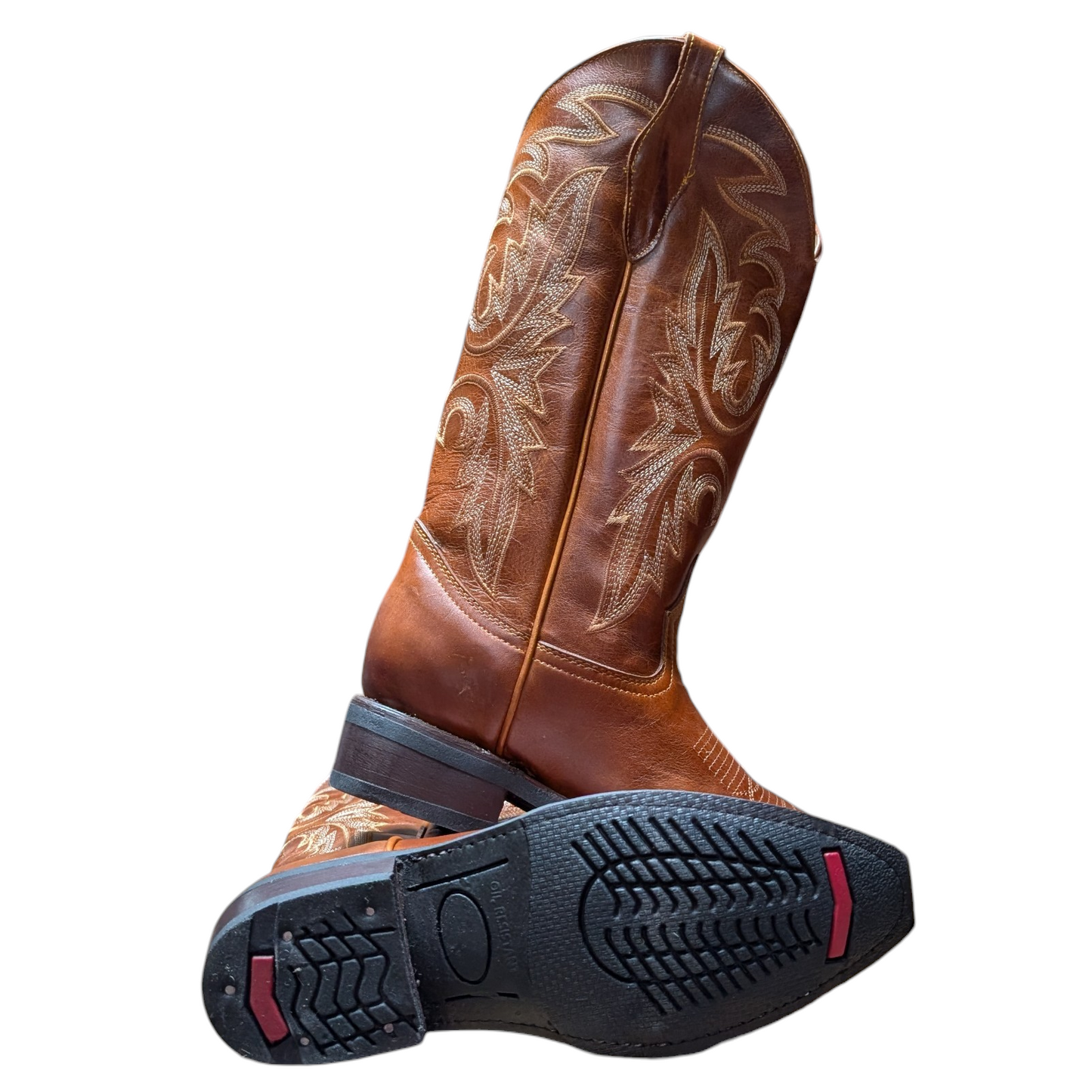 Cowboy Boots (0125) - 15" Brown Leather w/ Snip Toe & Rubber Sole