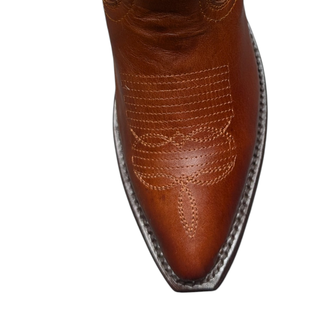 Cowboy Boots (0125) - 15" Brown Leather w/ Snip Toe & Rubber Sole