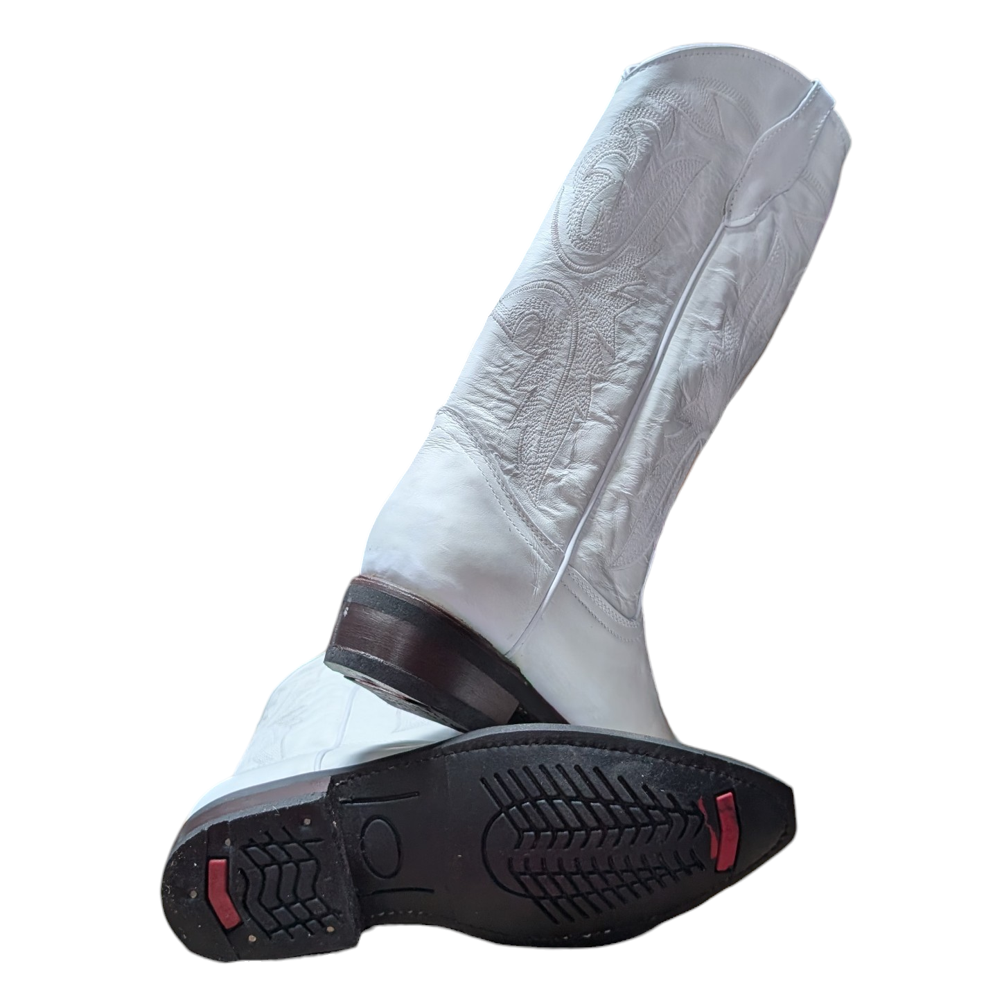 Cowboy Boots (0126) - 15" White Leather w/ Snip Toe and Rubber Sole