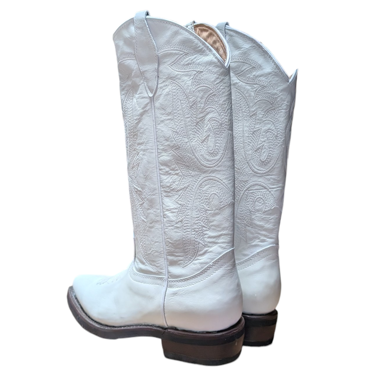 Cowboy Boots (0126) - 15" White Leather w/ Snip Toe and Rubber Sole