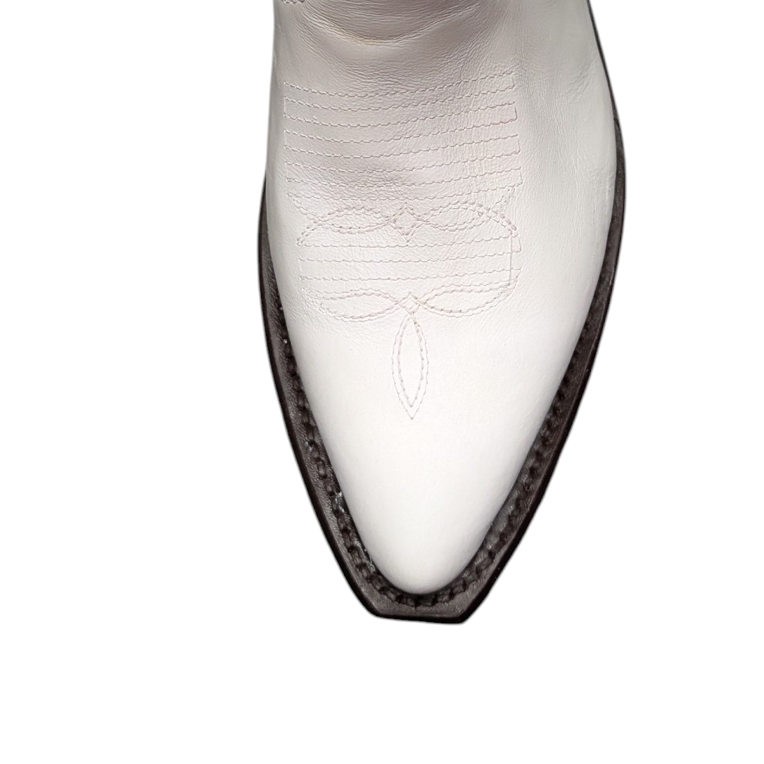 Cowboy Boots (0126) - 15" White Leather w/ Snip Toe and Rubber Sole