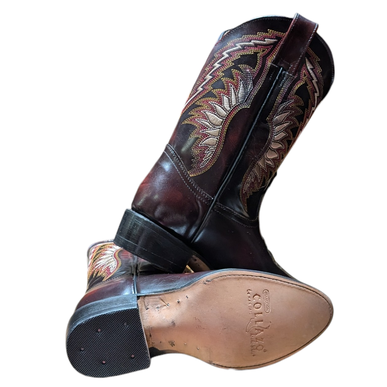 Cowboy Boots (0127) - 13.5" Glossy Burgundy Leather w/ Round Toe
