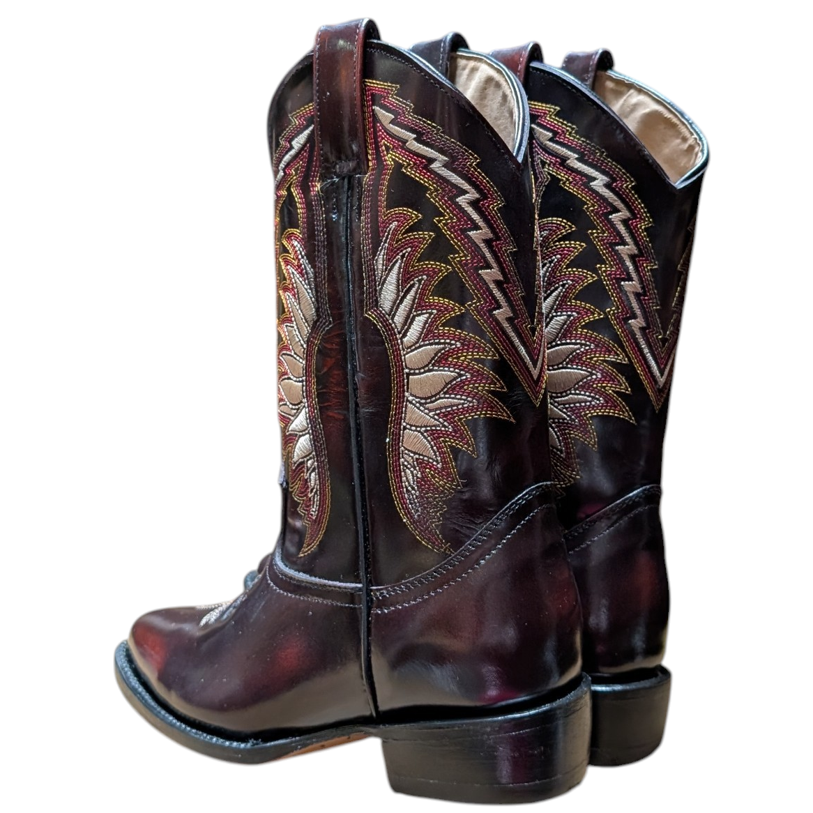 Cowboy Boots (0127) - 13.5" Glossy Burgundy Leather w/ Round Toe