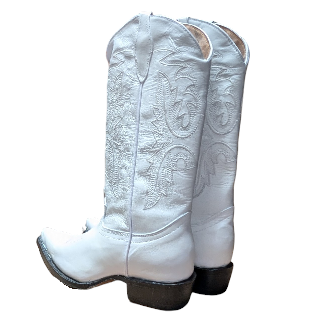 Cowboy Boots (0128) -  15.5" White Leather w/ Pointed Toe and Leather Sole