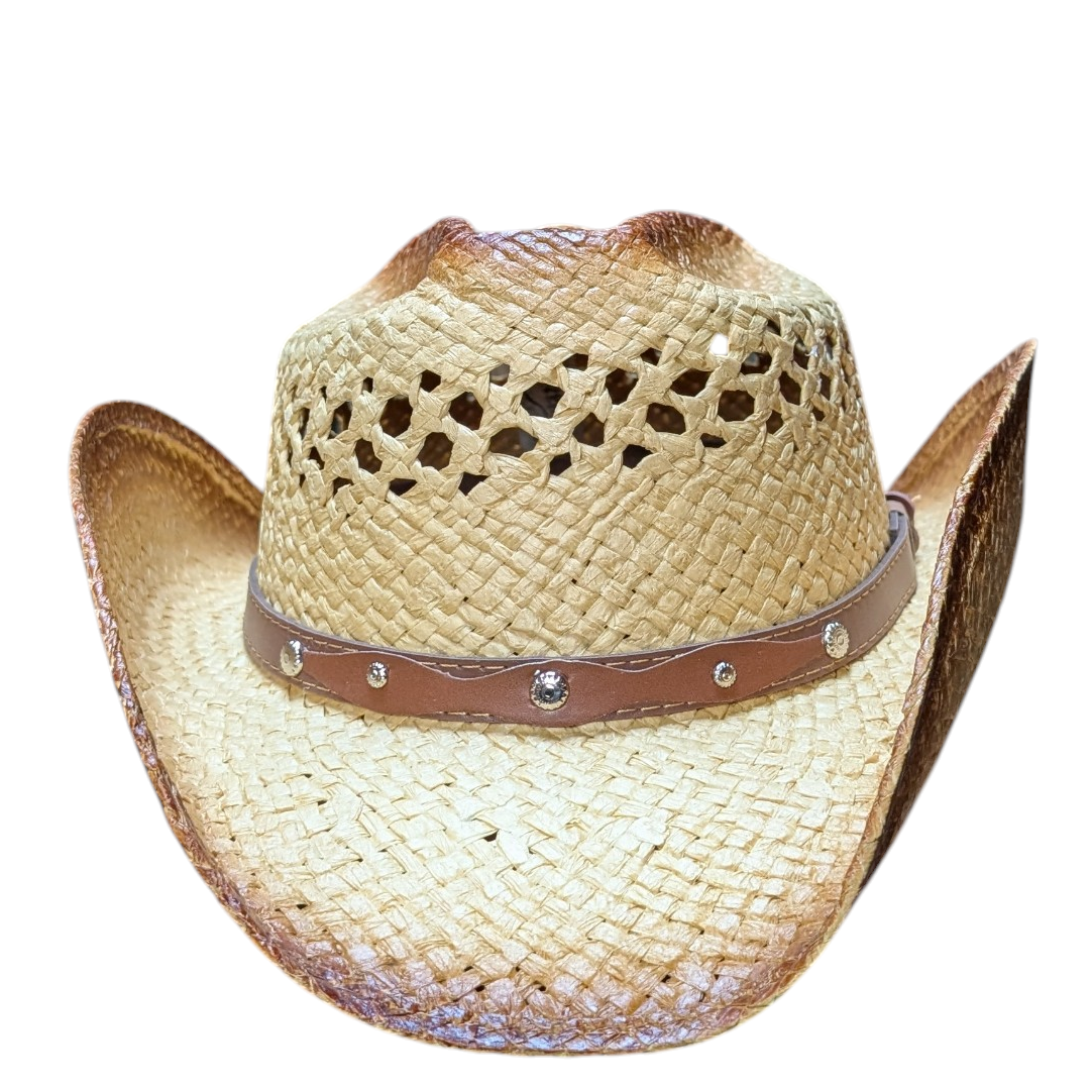 Natural Burnt Straw Cowboy Hat w/ Brown Hat Band