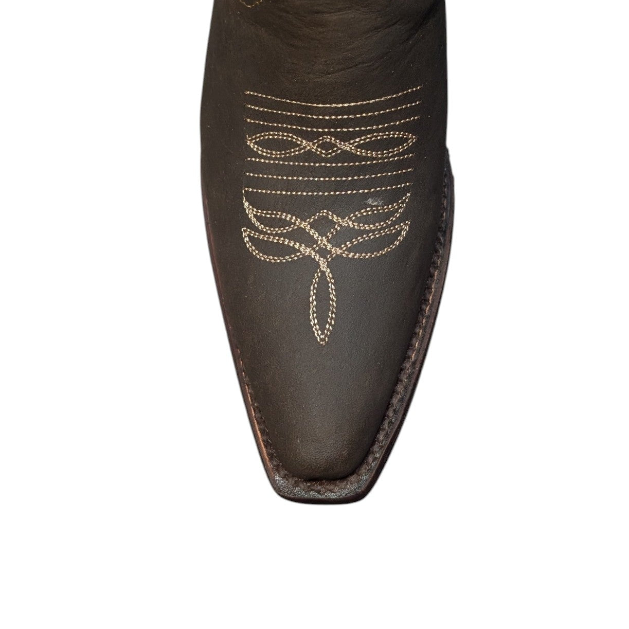 Cowboy Boots (0130) - 15.5" Matte Brown Leather w/ Beige Botanical Stitching & Snip Toe