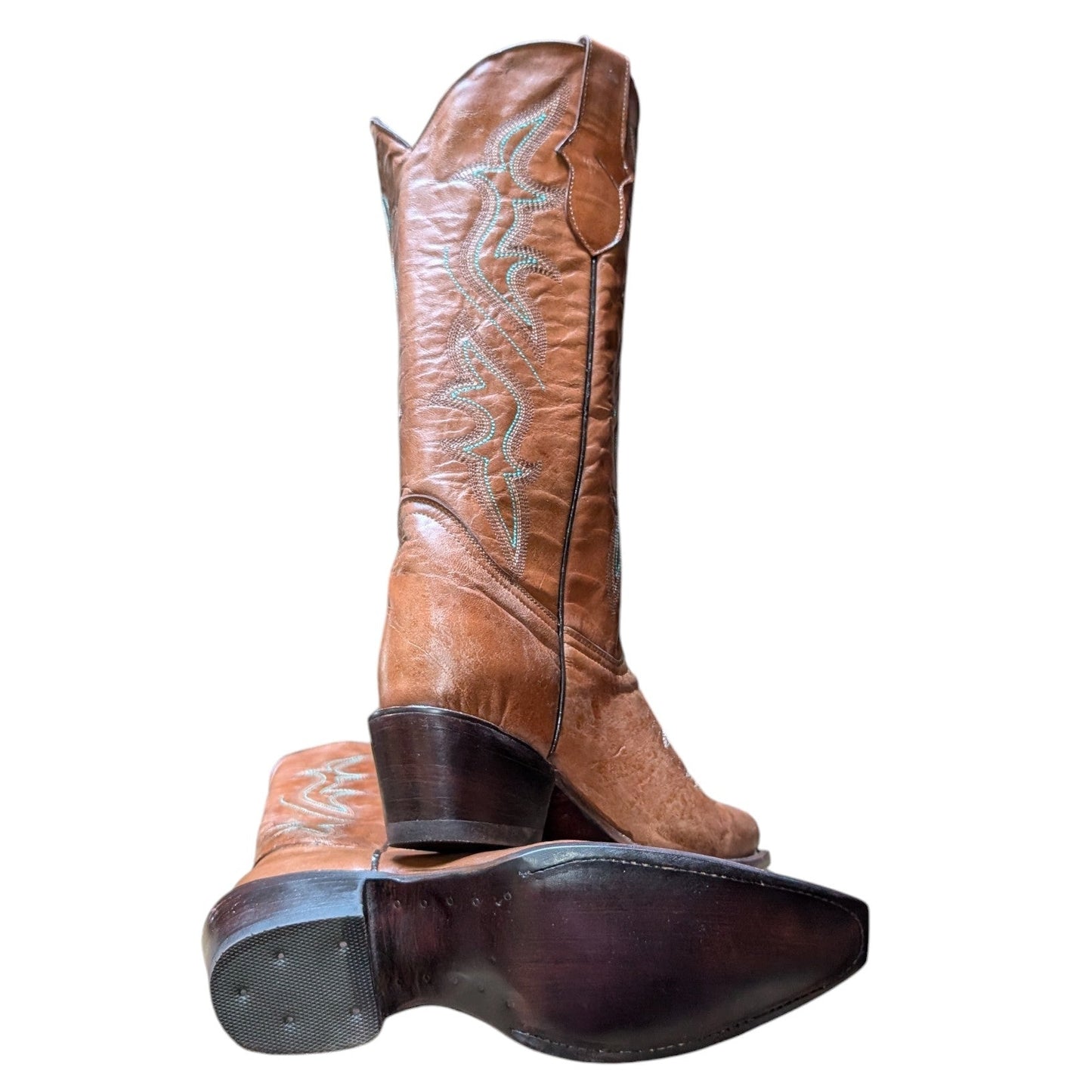 Cowboy Boots (0131) - 16" Brown Leather w/ Western Stitching & Snip Toe