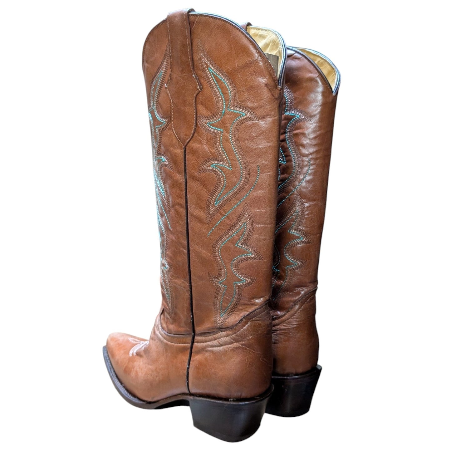 Cowboy Boots (0131) - 16" Brown Leather w/ Western Stitching & Snip Toe