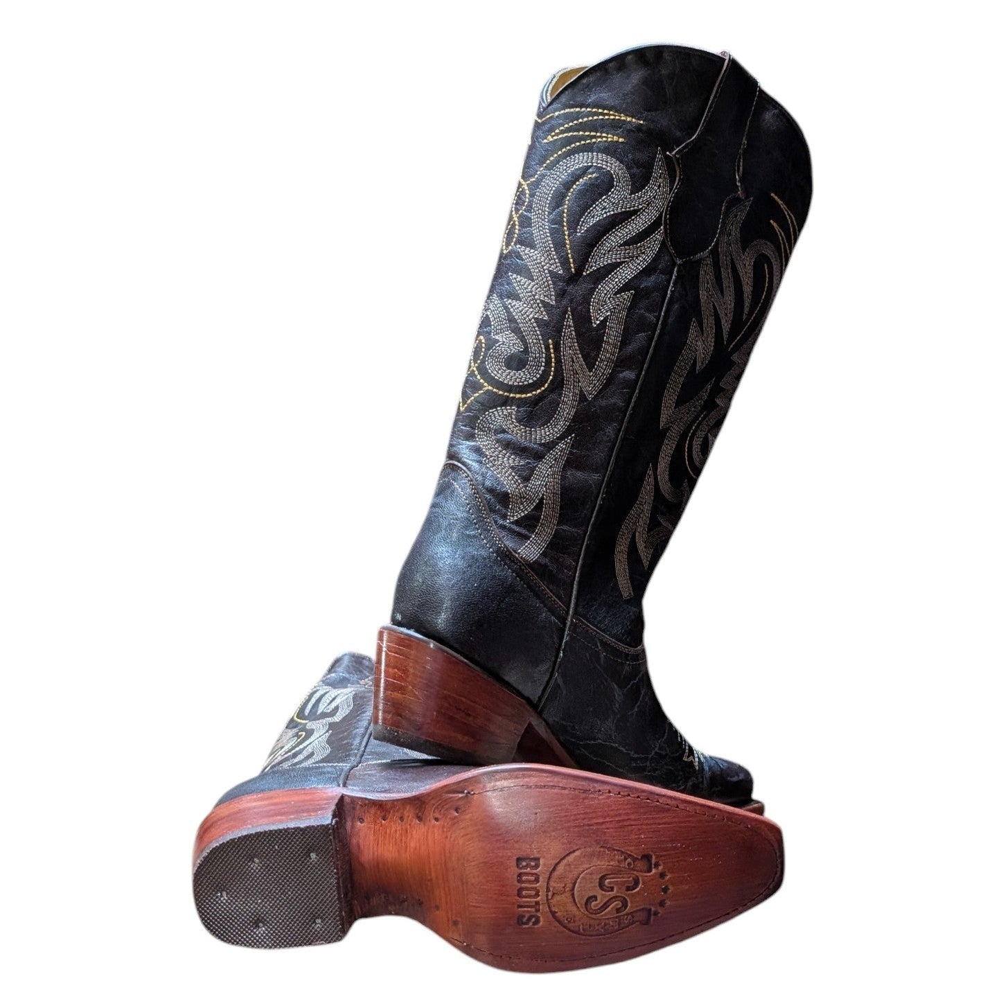 Cowboy Boots (0132) - 16" Dark Brown Leather w/ Western Stitching & Snip Toe