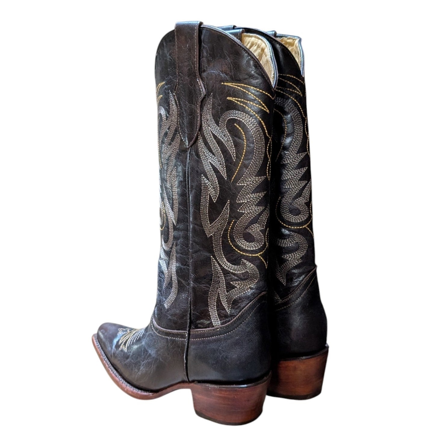 Cowboy Boots (0132) - 16" Dark Brown Leather w/ Western Stitching & Snip Toe
