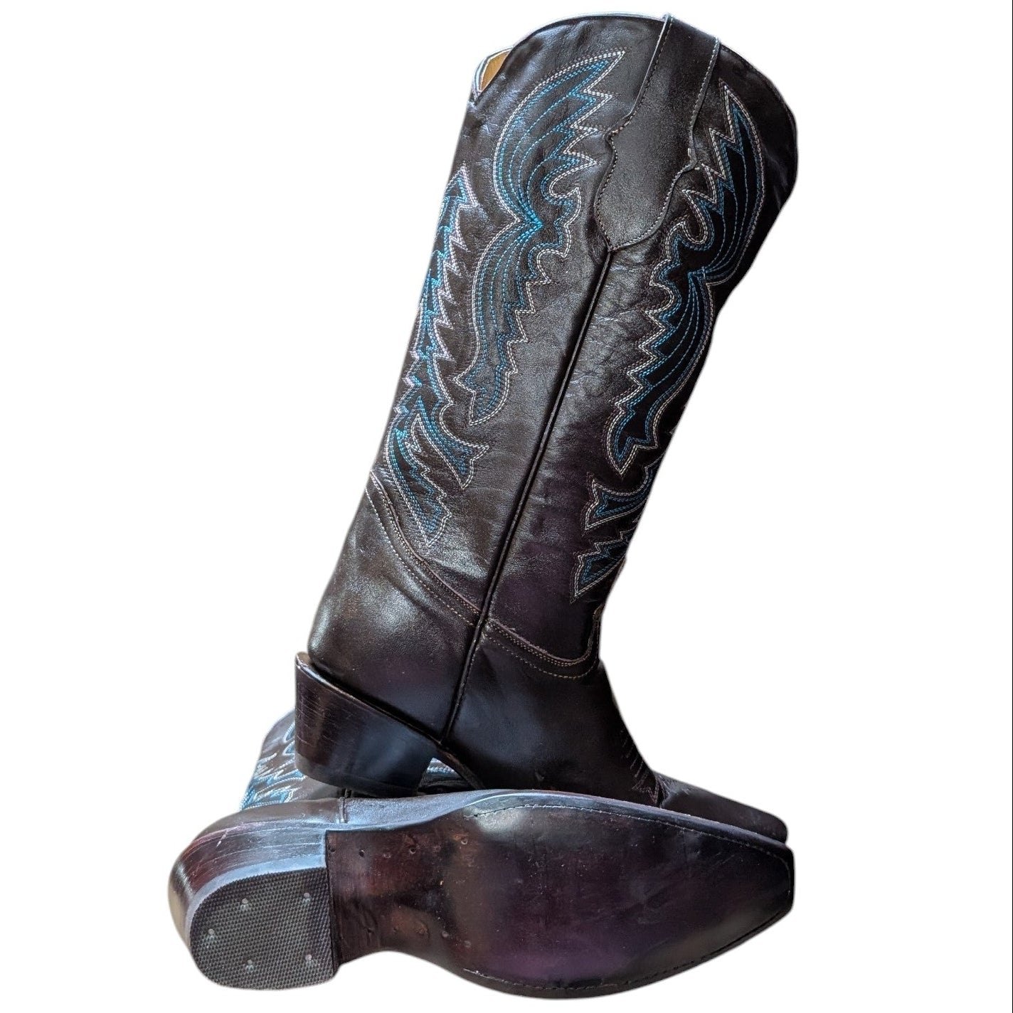 Cowboy Boots (0133) - 16" Dark Brown Leather w/ Western Stitching and Snip Toe